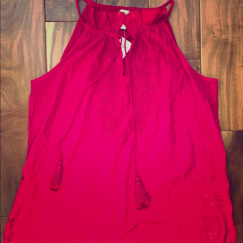 Loft blouse-tank w tassles & embroidery